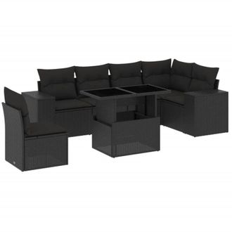 vidaXL Set De Sof&aacute;s De Jard&iacute;n 7 Pzas Con Cojines Rat&aacute;n Sint&eacute;tico Negro Vidaxl