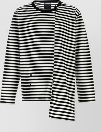 Yohji Yamamoto cotton t-shirt asymmetrical crew neck stripes buttons