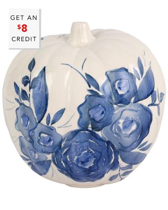 Vietri Viva By Vietri Blue Camellia Tall Figural Pumpkin With $12 Credit