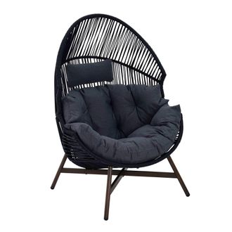 Oviala Sill&oacute;n de jard&iacute;n Egg sobre base de rat&aacute;n sint&eacute;tico 142 cm negro
