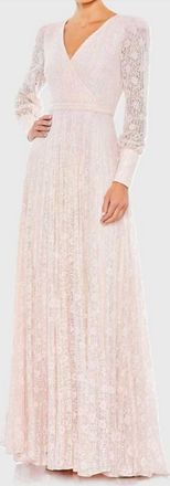 Mac Duggal Beadedlace Long Sleeve Wrap Over Gown In Light Rose