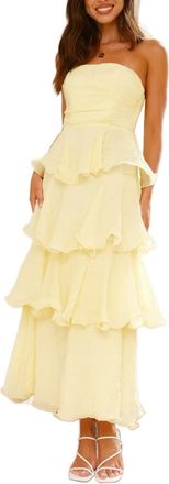 Generic Strapless Backless Tiered Cake Long Dresses for Women 2025 Back Smocked Ruffle Tube Dress