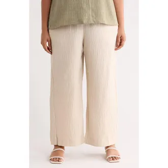 Max Studio Wide Leg Textured Woven Drawstring Pants in Heather Oatmeal at Nordstrom Rack, Size 2 X