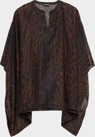 Tom Ford Ocelot-Print Cotton-Silk Mini Kaftan Dress