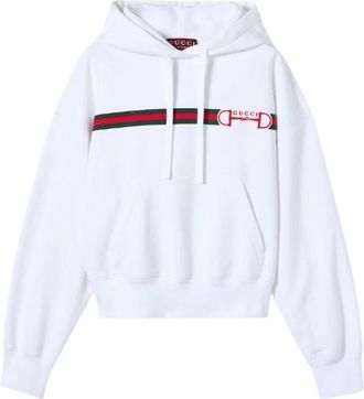 Gucci Hoodies, female, White, Size: XS Hoodie Sweatshirt Brush Cotton with Web