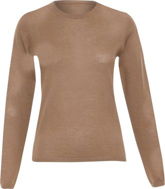 Max Mara brown lightweight pure cashmere crew neck long sleeve sweater top S