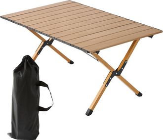 Relaxdays Relaxdays camping table, foldable, height-adjustable, HxWxD: 44 x 90 x 60 cm, carry bag, wood effect, natural
