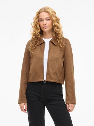 Vila Lederimitatjacke VILA VIMOODY L/S FAKE SUEDE JACKET - NOOS, Damen, Gr. 36, toasted coconut, Web, Obermaterial: 92% Polyester, 8% Elasthan, unifarben, 