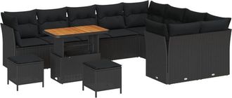 vidaXL Vidaxl - Garden Sofa Set Height-Adjustable 12 pcs Black Poly Rattan