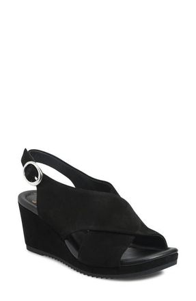 S&ouml;fft Isabeth Slingback Platform Wedge Sandal in Black at Nordstrom, Size 9.5