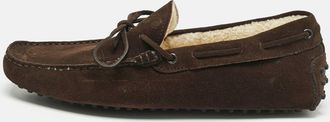 Tod's Tods Dark Brown Suede Shearling Lined Bow Slip On Loafers