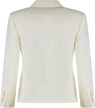 Max Mara Womens Blazer, Cropped Wool, Ivory White Virgin Wool Blazers Jacket