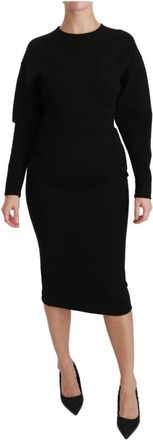 Dolce & Gabbana Elegante Zwarte Bodycon Sheath Midi Jurk - Dames - Casual kleedjes - Zwart - S - Nylon - Kleedjes