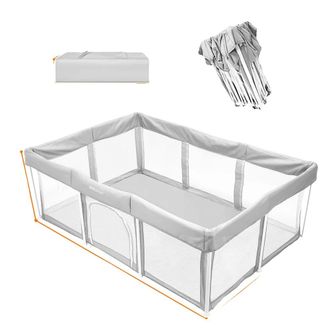 OEM Parque Infantil Plegable, Zona De Juegos Segura Para Interiores, Color Gris, 120-180-65 Cm