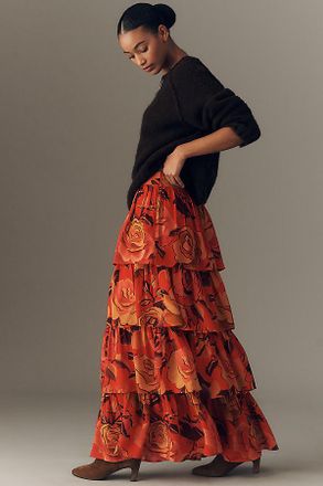 Farm Rio Floral Tiered Midi Skirt