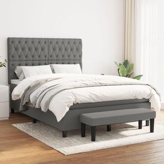 vidaXL Vidaxl - Cama Box Spring Con Colch&oacute;n Tela Gris Oscuro 140x190 Cm