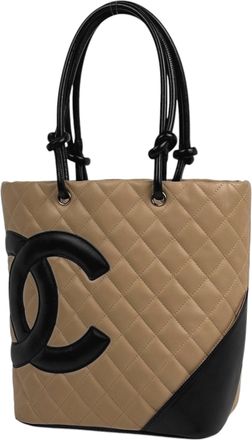 Chanel Beige Black Cambon Ligne Handbag Tote Bag (Pre-Owned)