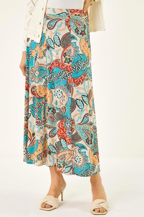 Roman Paisley Print Midi Skirt