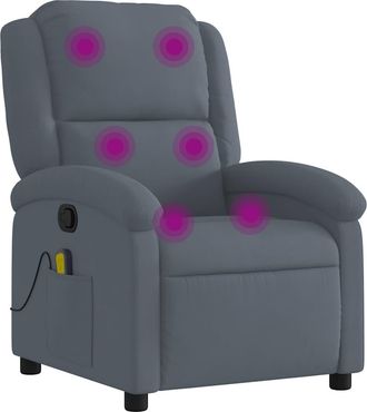 vidaXL Poltrona Massaggiante Reclinabile Grigio Scuro In Velluto - Vidaxl