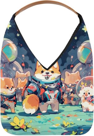 Generic Cute Space Dog Reusable Lightweight Grocery Bags - Foldable Into Compact Pouch, Washable & Sturdy, Multipurpose for Shopping and Travel