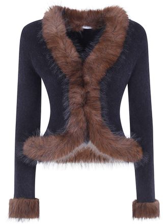 Self Portrait Sweater Faux Fur Knit Cardigan