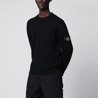 Stone Island Maglione girocollo nero a coste