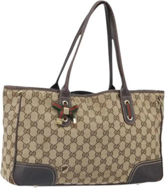 Gucci Pre-owned Vintage GG Canvas Tote Bag - Dames - Vintage Shopper - Beige - ONE Size - Leer - Vintage