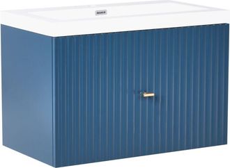 Beliani Mueble de baño suspendido con lavabo de MDF 2 cajones 80 x 46 cm azul oscuro Lago