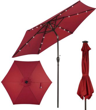 Costway Sombrilla Con Led De Energ&iacute;a Solar Parasol De Jard&iacute;n Con 18 Luces 2,7m Di&aacute;metro Para Terraza Jard&iacute;n Piscina Playa Rojo - Costway