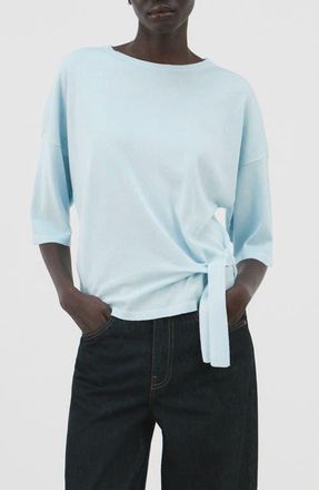 Mango Bow Short Sleeve Sweater in Sky Blue at Nordstrom, Size X-Small