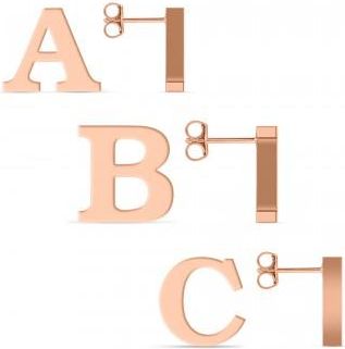 Allurez Custom Letter Charm Initial Stud Earrings 14K Rose Gold