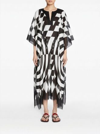 Dries Van Noten Cotton Kaftan Dress with Optical Print