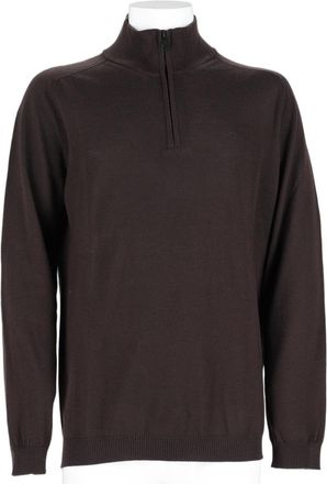 Premiata Brown Half-Zip High Collar Fitted Sweater