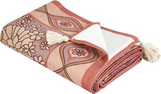 Beliani Beliani - Manta De P&iacute;cnic Para Exterior Con Correa Tejido Patr&oacute;n De Flores 150 X 200 Cm Rosa Kambar