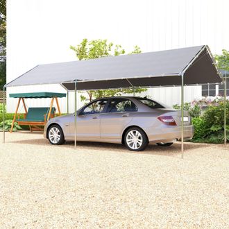 OUTSUNNY 2-Rooms Outdoor Carport Galvanized Steel Frame Tent UV Resistant in Grey