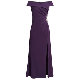 Gina Bacconi Womens Suzanne Portrait Collar Long Dress - Purple - Size 20 UK