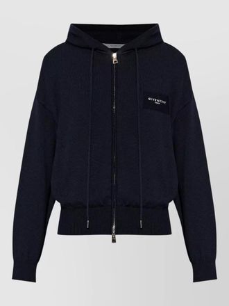 Givenchy hooded zip sweater ribbed cuffs hem