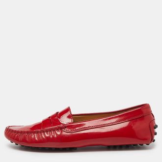 Tod's Tods Red Patent Leather Penny Slip On Loafers