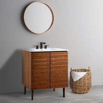 Jonathan Y Designs Aubert 29 in. W x 18 in. D x 33 in. H Thick Linear Slat Modern Farmhouse 2-Shelf Bath Vanity Cabinet