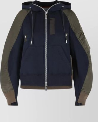 sacai hooded cotton blend knit zip pocket