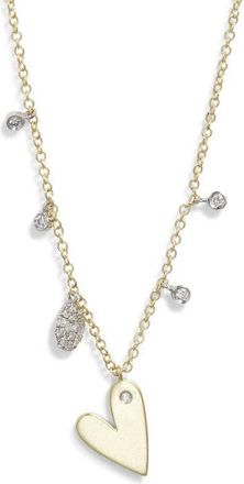 Meira T Pavé Diamond Heart Charm Necklace in Yellow Gold at Nordstrom, Size 18