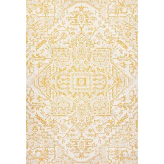 Jonathan Y Designs Estrella Bohemian Medallion Textured Weave Indoor/Outdoor Area Rug in Cream/yellow at Nordstrom, Size 2Ft 0In X 8Ft 0In