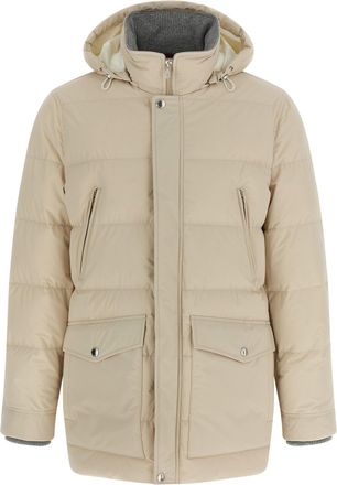Brunello Cucinelli Knit Insert Down Jacket Puffer Jackets Beige-Uomo