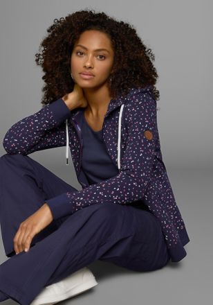 Kangaroos Kapuzensweatjacke KANGAROOS, Damen, Gr. 32/34, blau (marine), Interlock, Obermaterial: 100% Baumwolle, bedruckt, kontrastfarbene Details, figurbetont 