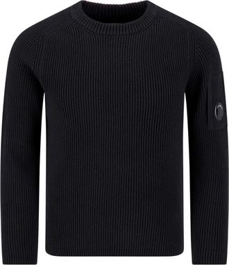 C.P. Company Full Rib Crewneck Lens Sweater - Heren - Ronde hals truien - Zwart - M - Katoen - Truien & Vesten