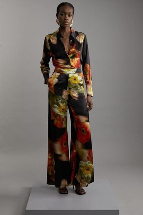 Karen Millen Tall Floral Satin Woven Trouser