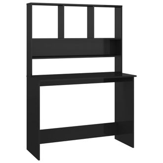 vidaXL Escritorio Con Estantes Contrachapada Negro Brillo 110x45x157cm Vidaxl