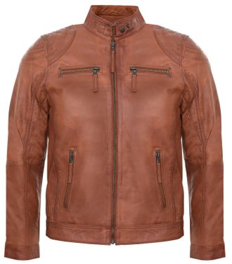 Infinity Leather Mens Biker Zipped Racing Jacket - Tan - Size X-Small