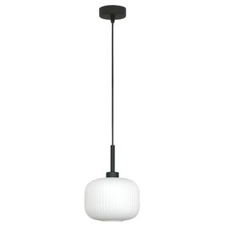 OEM L&aacute;mpara De Techo Colgante Negra Con Pantalla De Cristal Blanco, Denzy 15-092z