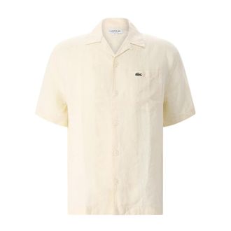 Lacoste Kortemouw shirts - Heren - Korte mouwen Overhemden - Beige - 2XL - Linnen - Overhemden